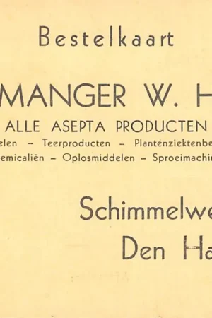 's-Gravenhage Bestelkaart uit Wedde aan P. Manger W. Hzn. Schimmelweg 429 Den Haag Asepta Producten 1936 Reclame HC31774 Wysoka jakość