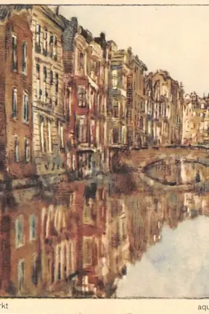 Rotterdam Steiger bij Vlasmarkt Aquarel J.H. van Mastenbroek T.b.v. Stichting Rotterdam 1940 HC24509 Bezpieczna płatność