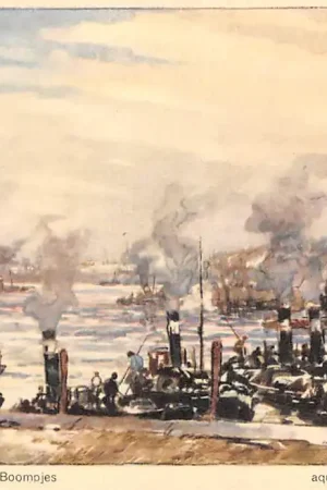 Ekspresowa dostawa Rotterdam Leuvehaven met Boompjes Aquarel J.H. van Mastenbroek T.b.v. Stichting Rotterdam 1940 HC24505