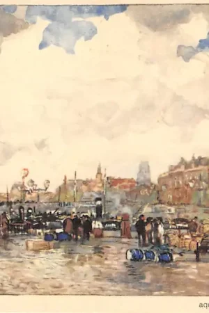 Tylko dziś Rotterdam Bij de Leuvebrug Aquarel J.H. van Mastenbroek T.b.v. Stichting Rotterdam 1940 HC24503