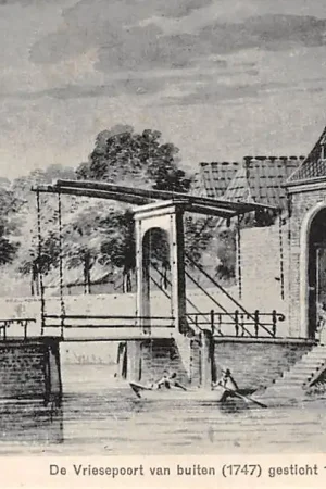 Dordrecht De Vriesepoort van buiten (1747) gesticht 1604, afgebroken 1833 HC22295 Autentyczny